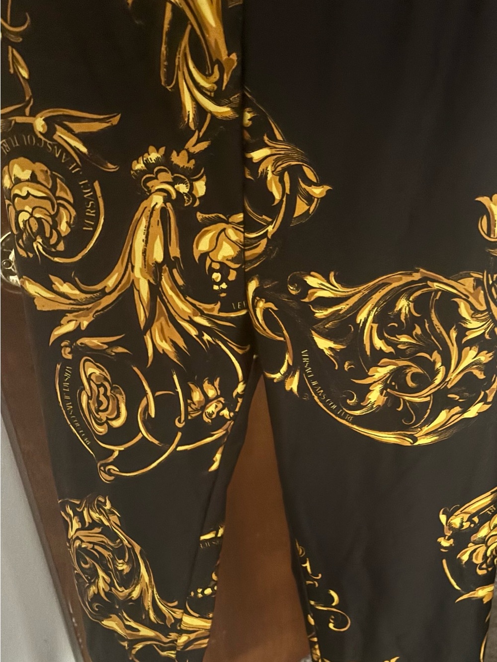 Versace Jeans Collection Black and Gold Baroque Print Pants